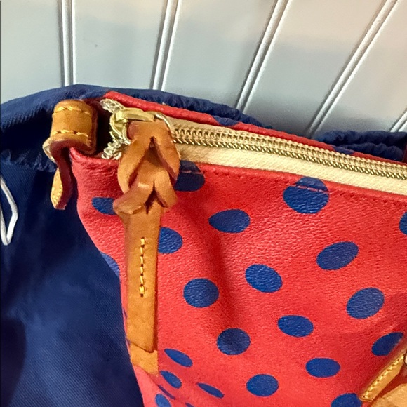 Dooney & Bourke Red and Blue Polka Dot Tote with dust bag - Picture 6 of 12